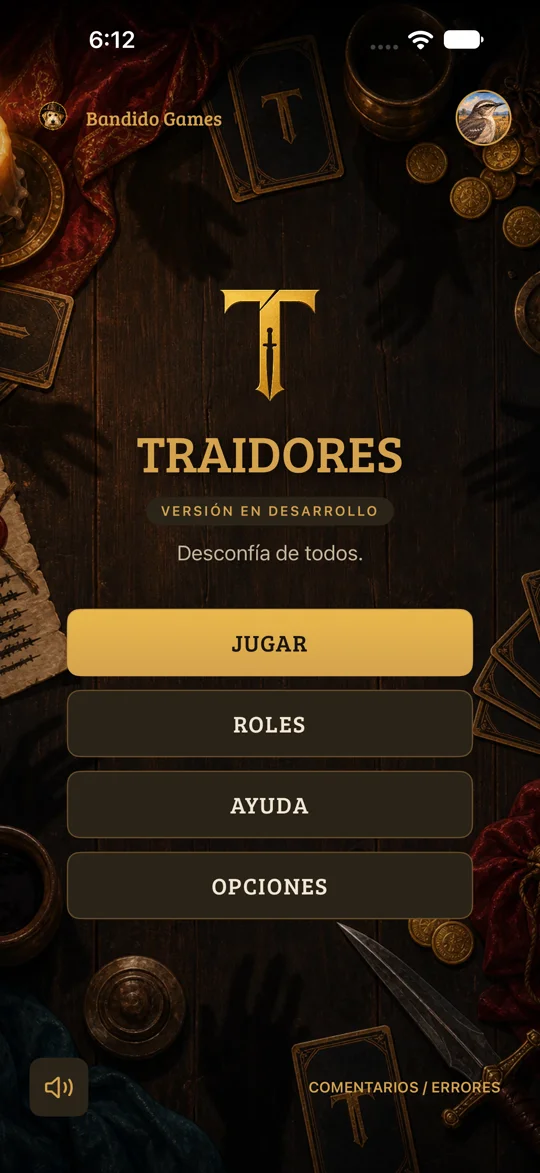 Menú de la versión iPhone en desarrollo.
